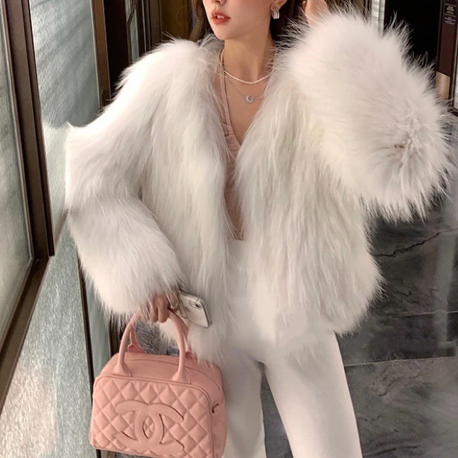 iris789秋冬新款双面编织仿貉子毛短款外套