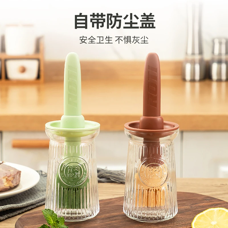 新疆包邮计量硅胶刷油瓶刷油壶油刷储油瓶玻璃控量厨房壶刷耐高温