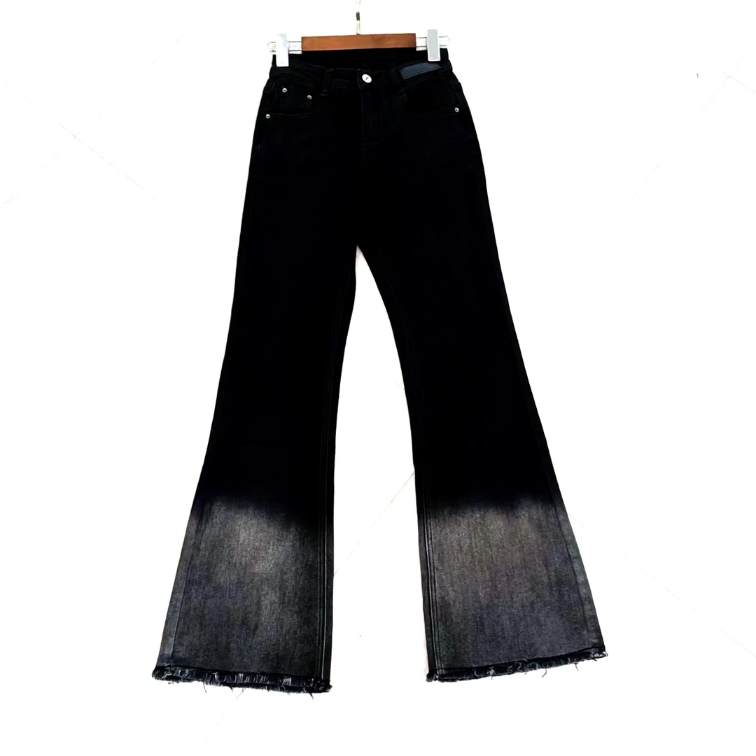 孤品样衣牛仔裤女秋季新款高腰弹力加长高个子撞色喇叭裤百搭