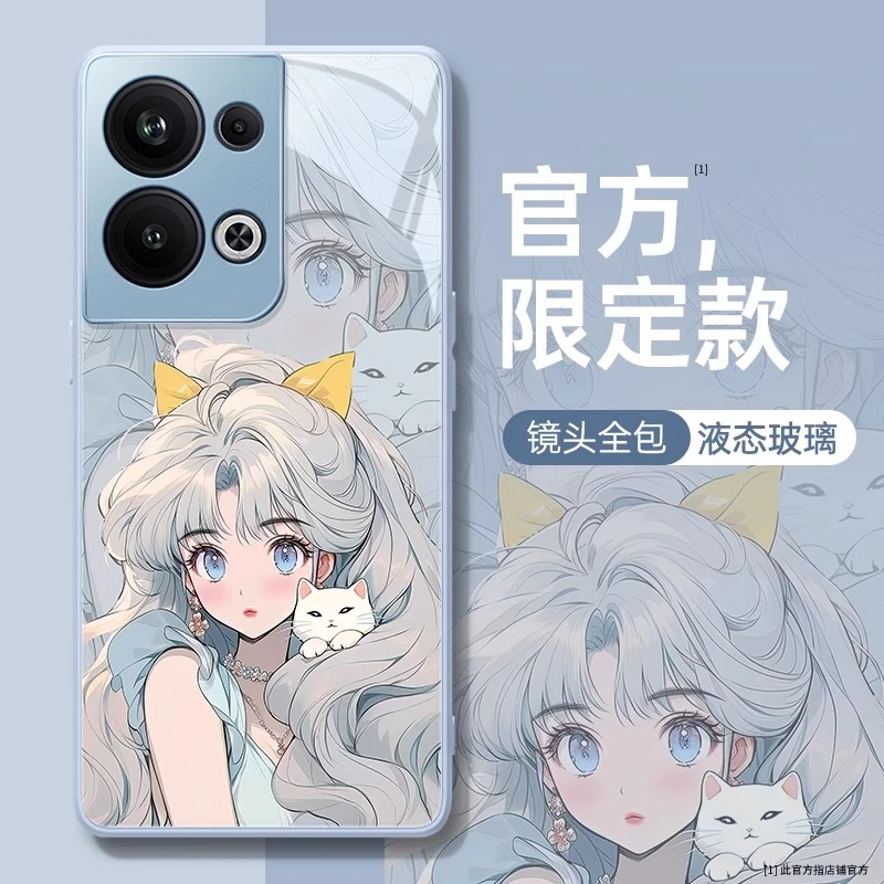 适用OPPOReno11pro手机壳新款Reno10保护套潮牌全包防摔蓝调美人
