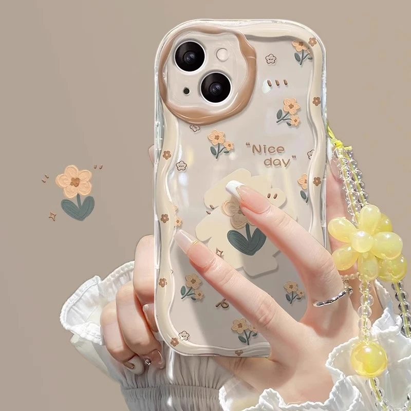 适用苹果15promax手机壳iphone14全包13防摔新款简约时尚黄色花朵