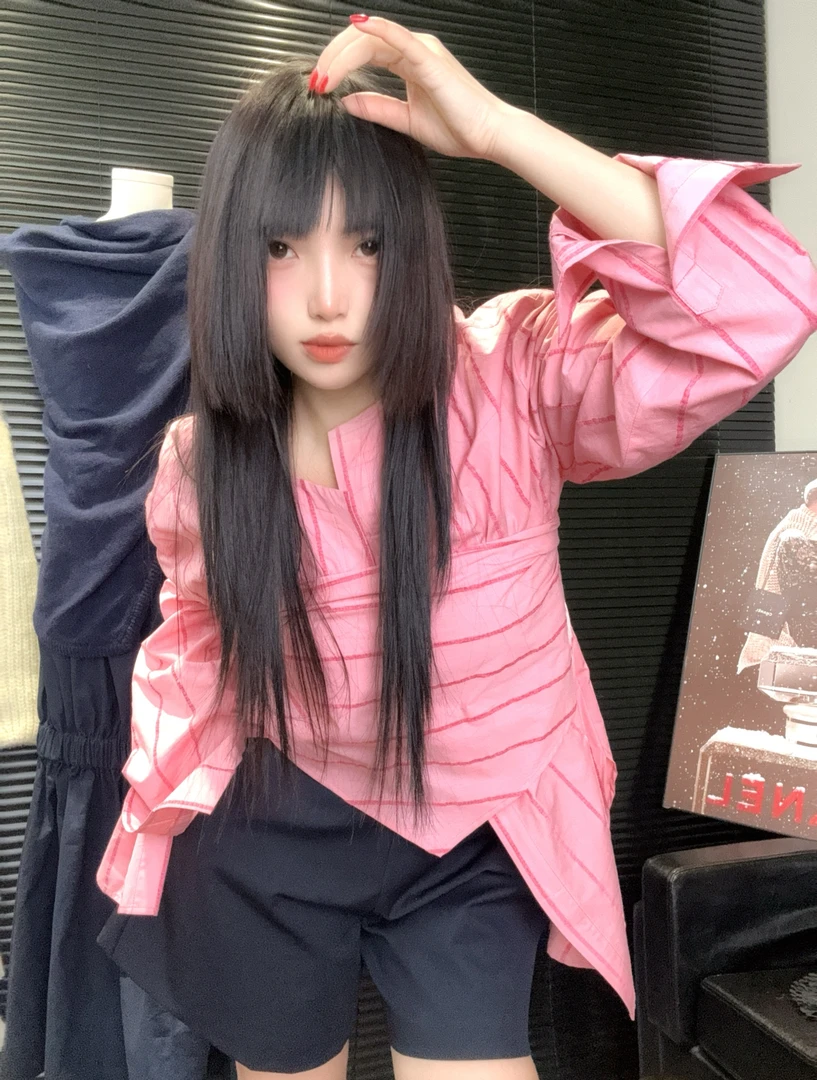 （妮酱家）条纹两件套多种穿法大衬衫