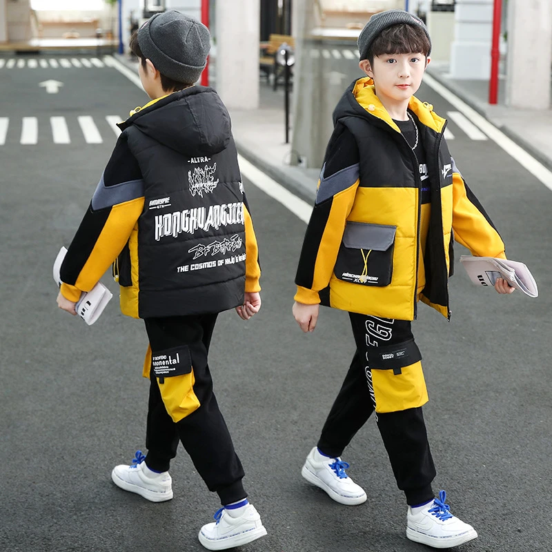 巴拉巴拉男童加绒套装2024新款儿童装中大童卫衣三件套冬季加厚冬