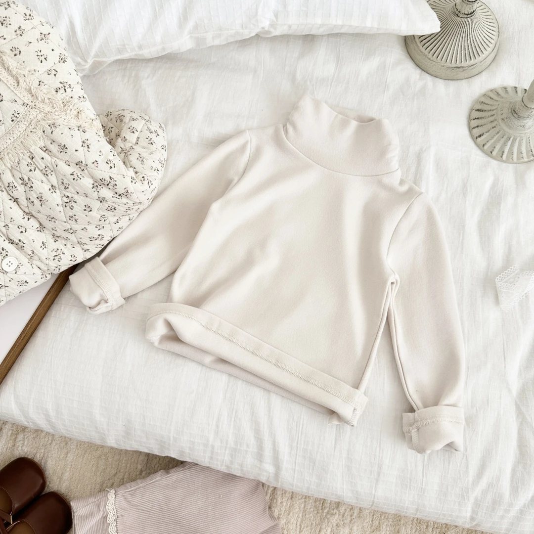 2024冬季新款女童高领打底衫保暖纯色长袖洋气百搭韩版