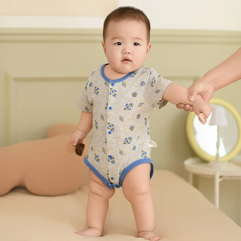 婴儿包屁衣短袖哈衣三角爬清爽睡衣休闲幼儿短袖男童连体衣夏季薄