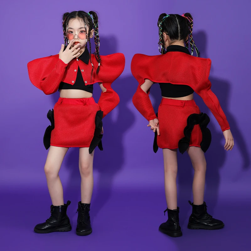 少儿模特走秀服装儿童街舞潮服女童爵士舞服hiphop潮酷炸街套装