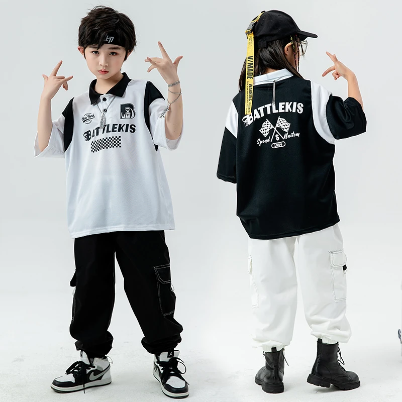街舞儿童潮服嘻哈套装男童短袖少儿hiphop演出服女童爵士舞潮装夏