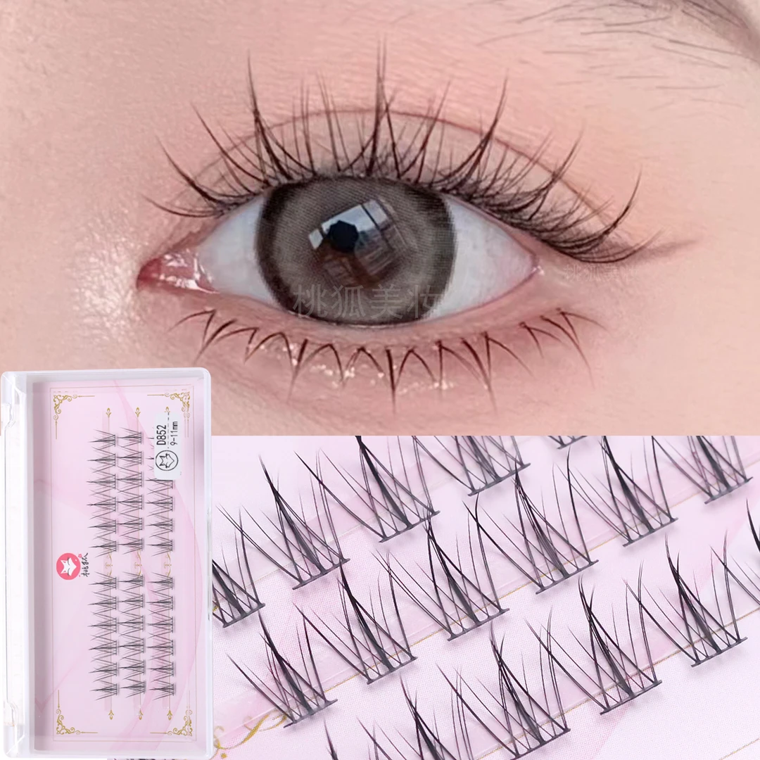 桃狐懒人分段大火苗假睫毛女 自然仿真日系交叉单簇卷翘网红D852
