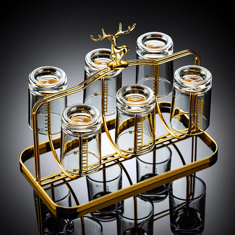 曼薇高档白酒杯套装创意带刻度家用二两杯啤酒杯玻璃洋酒杯分酒具