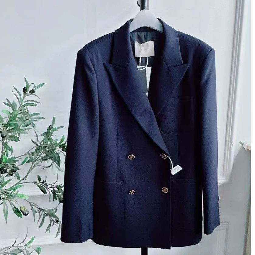 <尤妮>秋季韩系职场外出女士双排扣学院风减龄女士西服-LX502