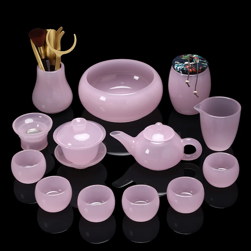 琉璃樱花粉高档茶具套装家用防烫茶道盖碗茶壶茶杯泡茶器礼盒装