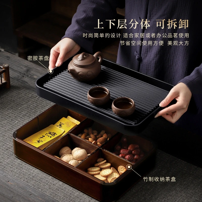 多功能收纳盒茶盘干泡盘排水蓄水双用 家用储物盘盒子茶具收纳盘