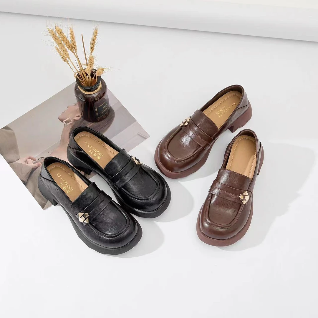【林先生】2024秋季商场新款英伦学院风乐福鞋皮鞋粗跟女单鞋A013