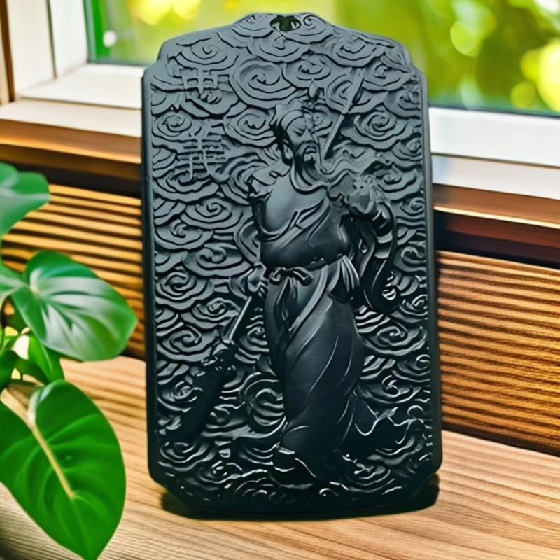 和田玉青玉关公吊坠关二爷武财神吊坠精工精雕