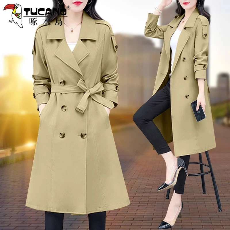 【官方】啄木鸟中长款风衣外套女春秋2025新款小个子宽松高级感上衣