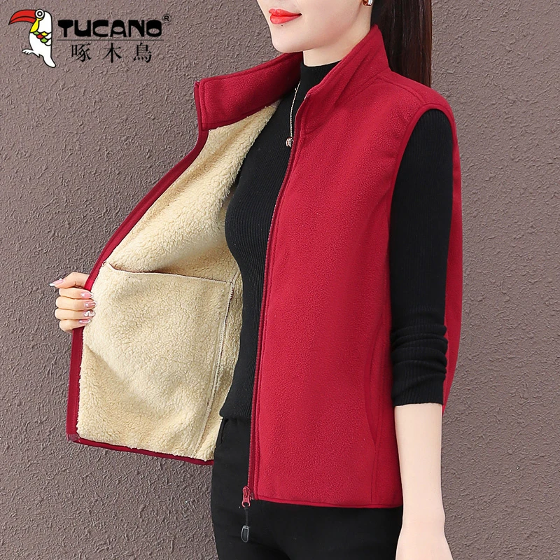 【官方品牌】啄木鳥摇粒绒马甲女秋冬2025年新款外穿加绒加厚保外套