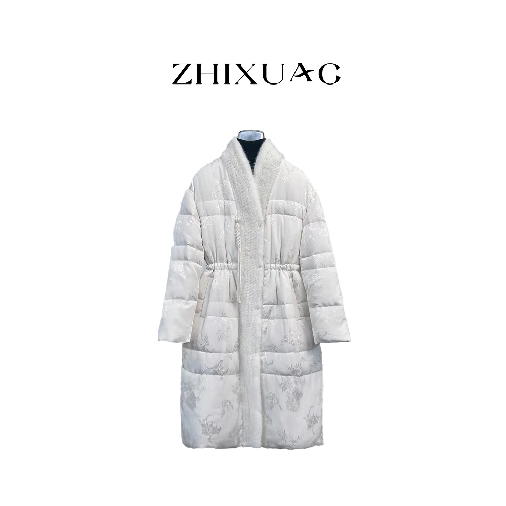 【穗】高端水貂毛皮草外套2025新款白鹅羽绒服年轻新中式大衣长款女