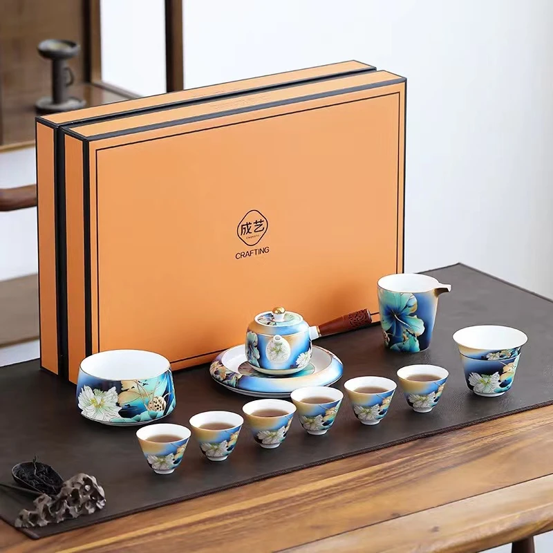 Art Make Taste/成艺荷悦渐变荷花描金工艺茶具套组侧壶壶承系列