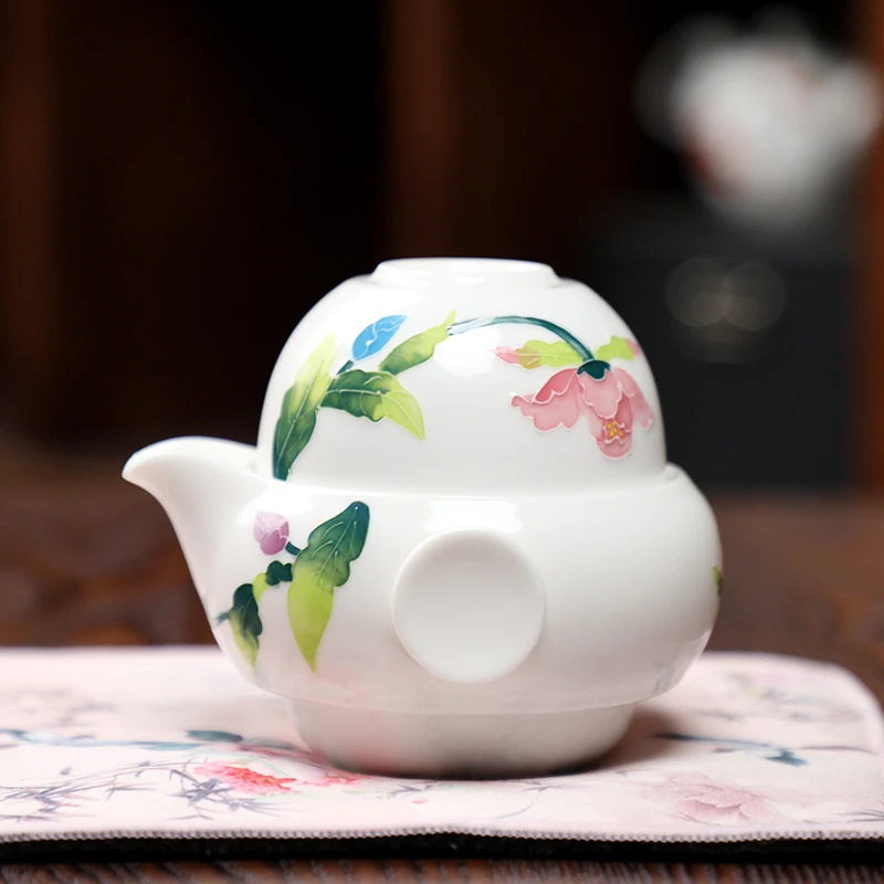 成艺满堂春陶瓷手抓壶不倒杯家用泡茶壶蝶恋花功夫茶具套装品茗杯