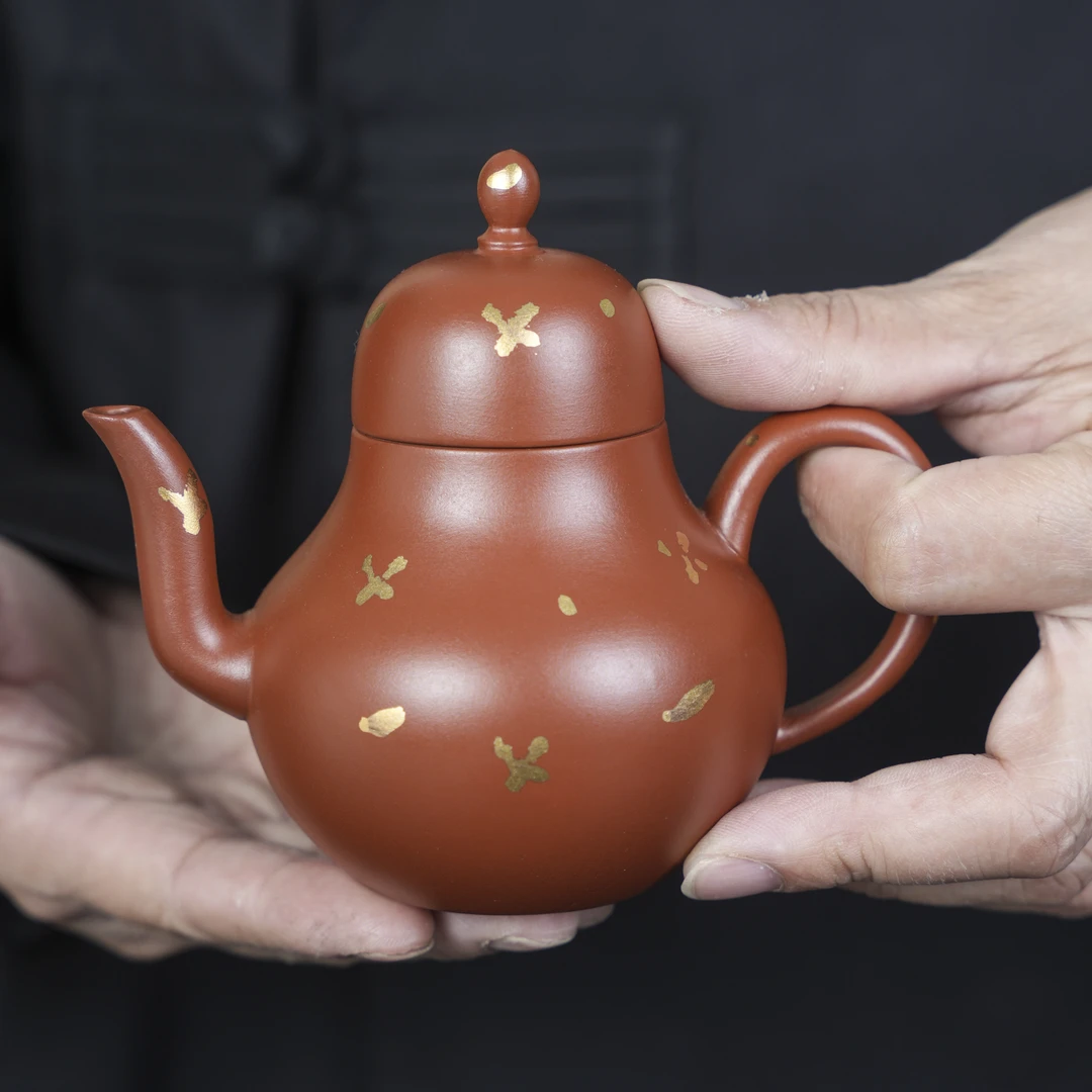 洒金紫砂壶朱泥大红袍泡茶壶纯手工家用中式复古功夫茶具礼盒装