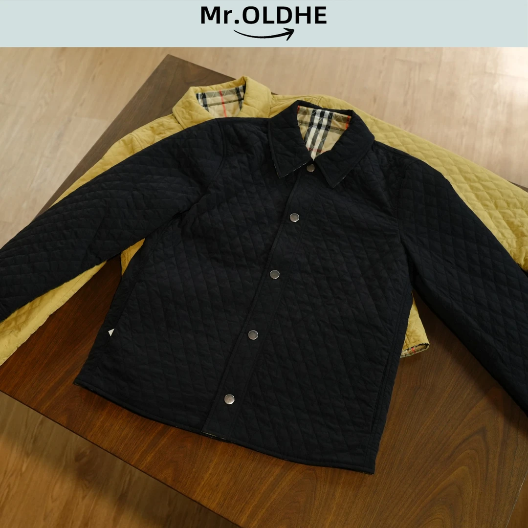 两色秋季经典菱形格纹优质面料长袖休闲棉服外套