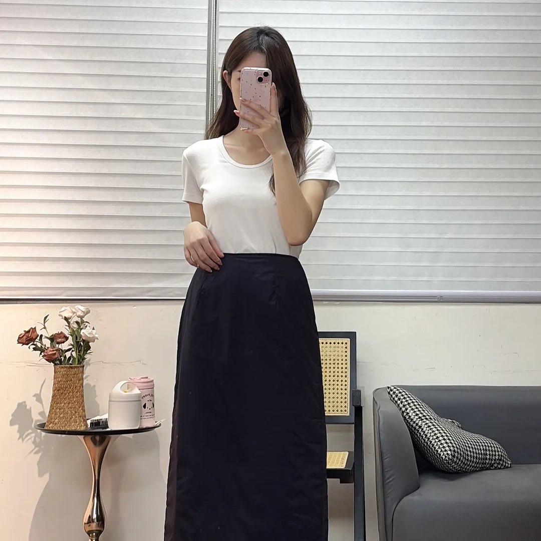 藏青后开叉设计简约大方夹棉适穿显瘦气质时尚半身裙