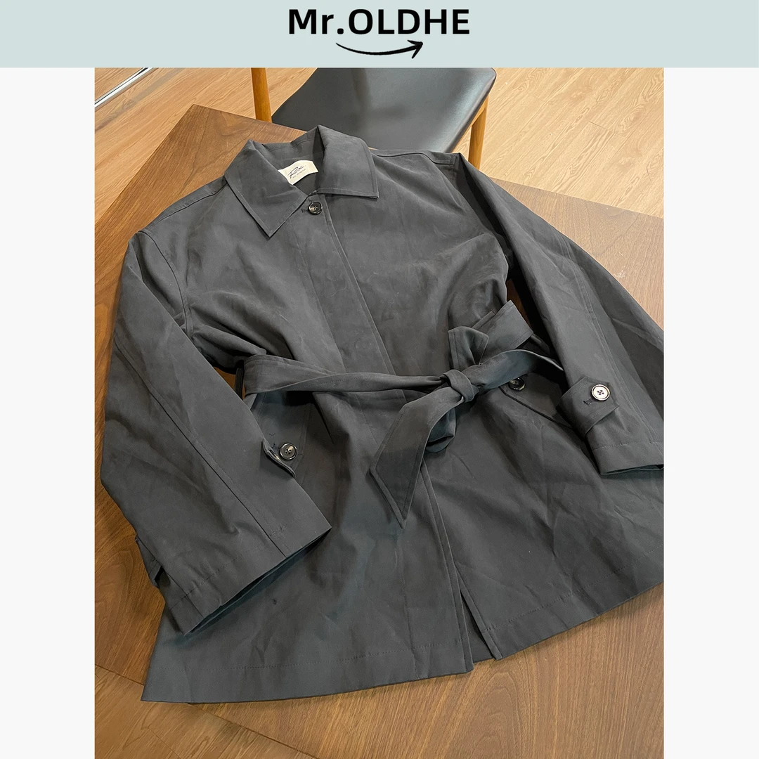 深灰色秋季时尚户外收腰防风风衣外套