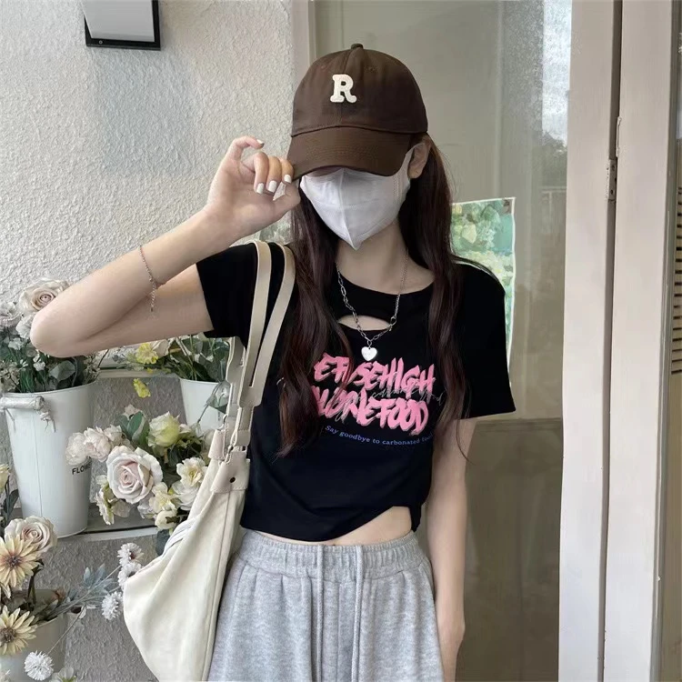 （801-900）2024新款显瘦百搭绝绝子上衣美式辣妹短款休闲夏季小众