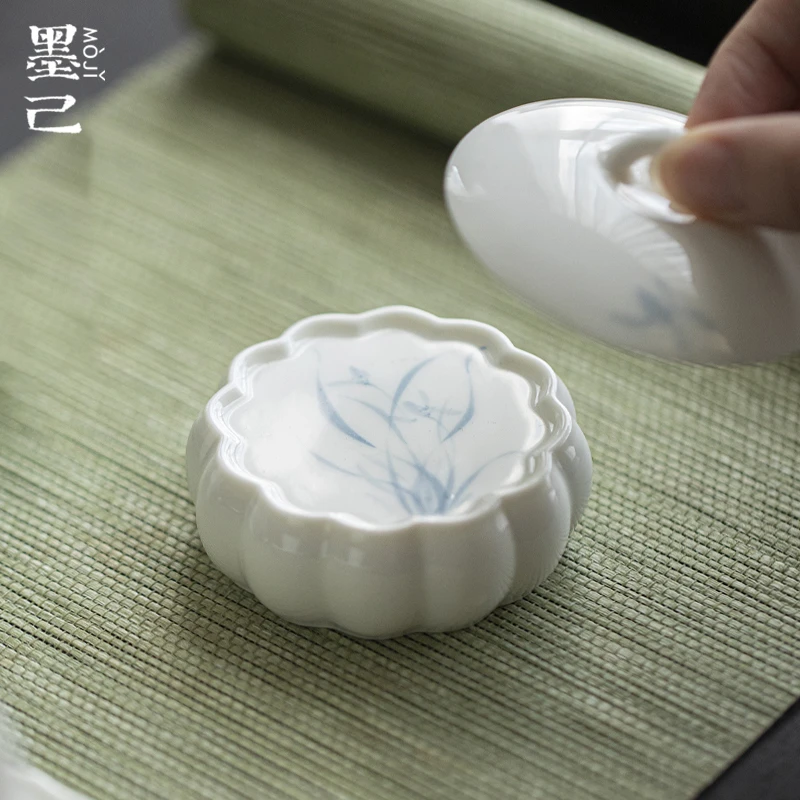 墨己-玉泥-幽兰花丛-花型盖置