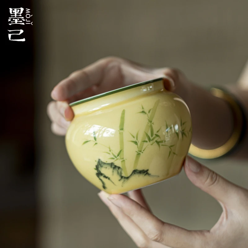墨己 月黄-方圆建水-石畔影竹中式白瓷精工手绘釉下彩
