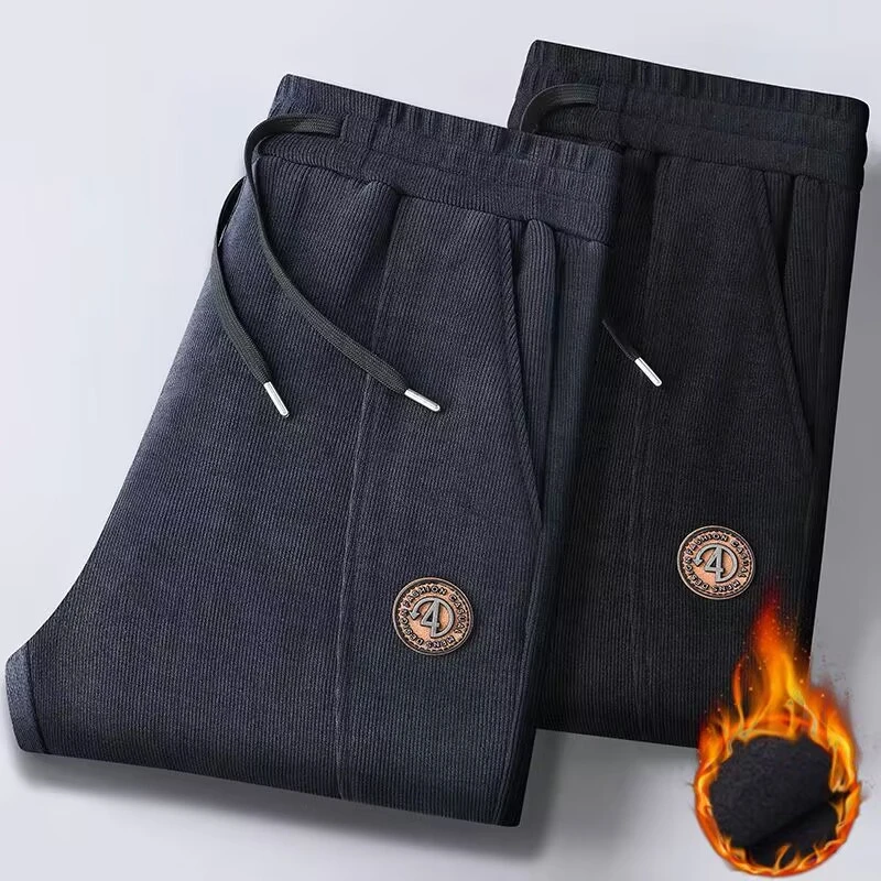 重磅灯芯绒休闲裤男士宽松束脚秋冬季加绒加厚百搭运动风长裤子男