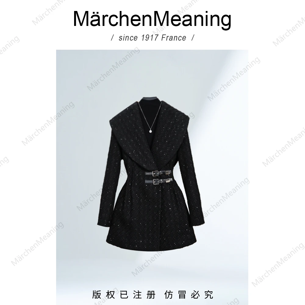 MärchenMeaning黑色系冬季亮片轻奢原创设计师中长款羽绒服（星文）