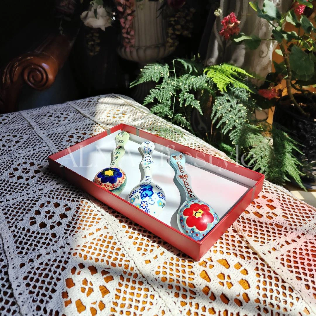 给家的礼物【陶瓷勺】手绘家用加厚欧式陶瓷手绘艺术勺复古便携勺