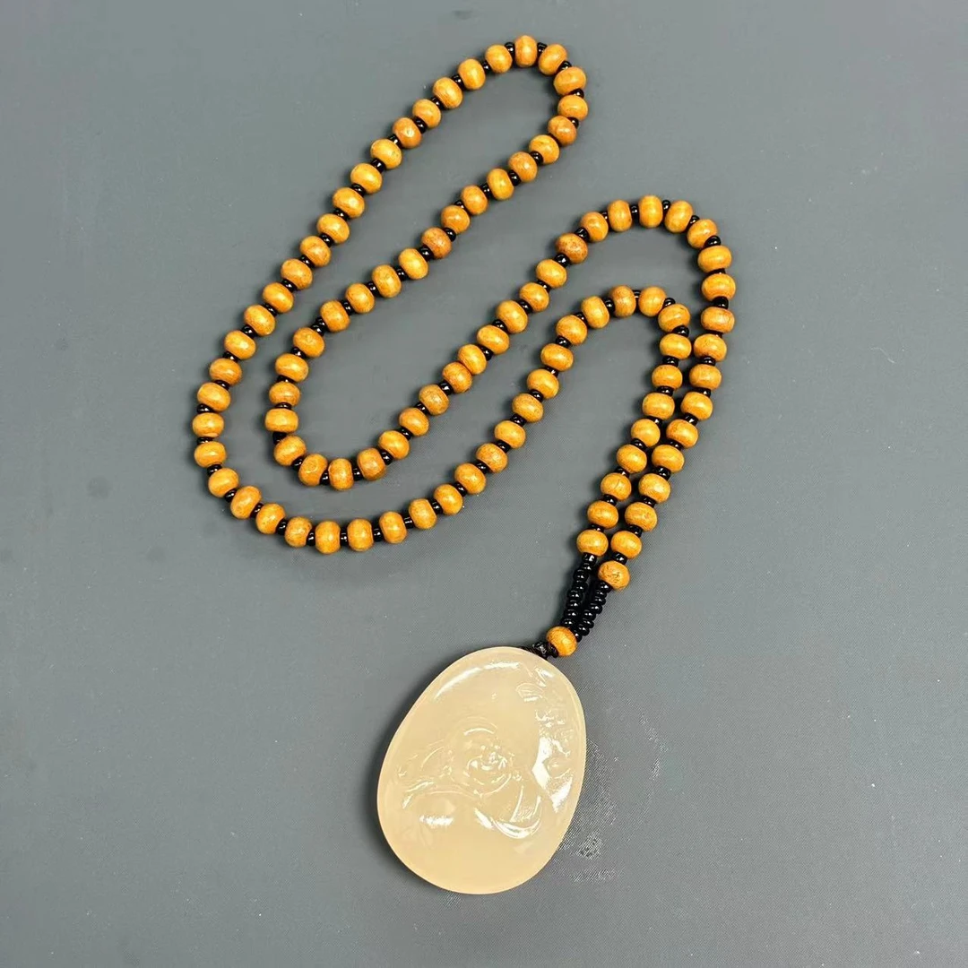 【符老板w】y2041-国风款西柚粉逍遥佛石英质玉吊坠-赠礼盒-配PJ5