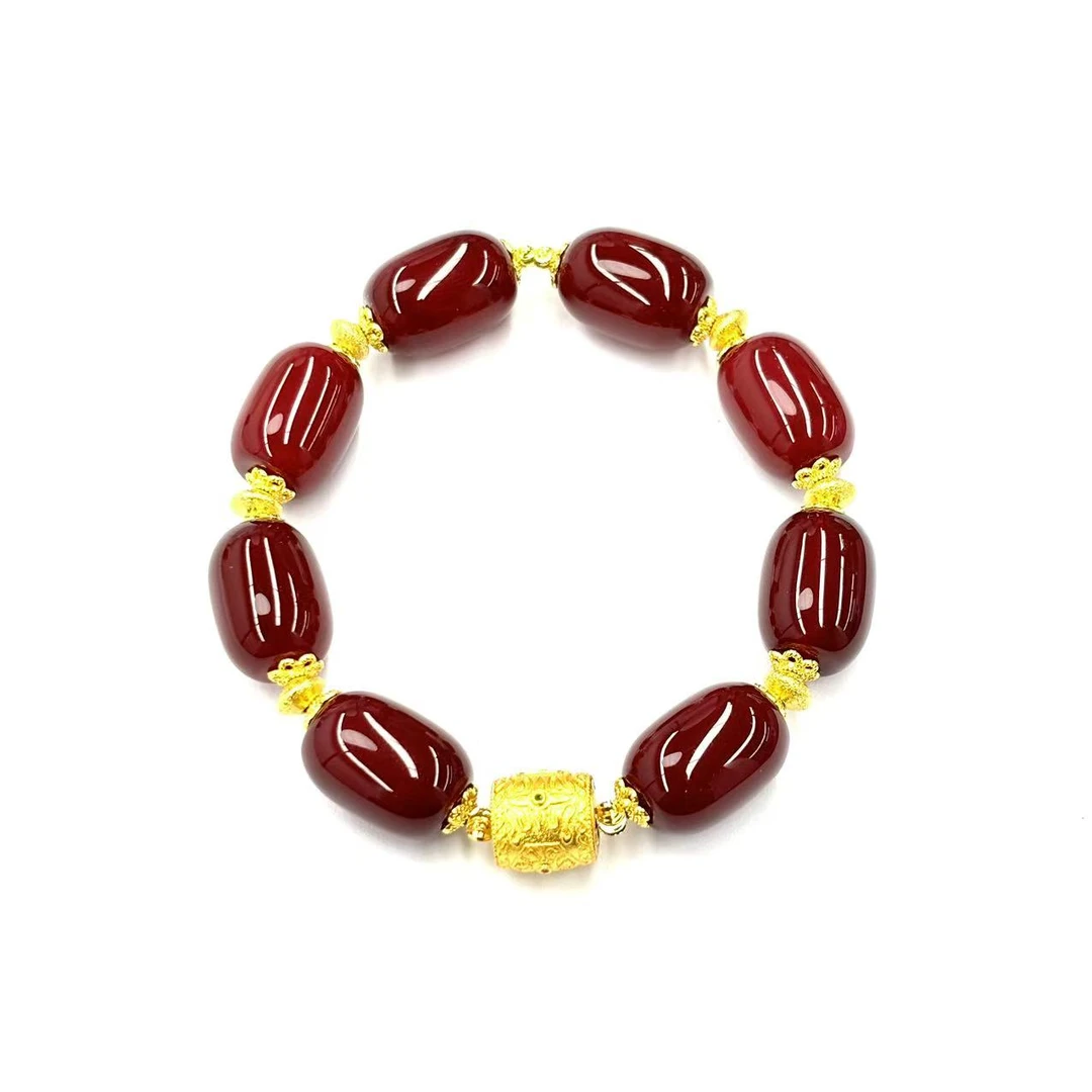 【符老板w】s1162-复古设计款红景玛瑙桶珠手串-赠礼盒
