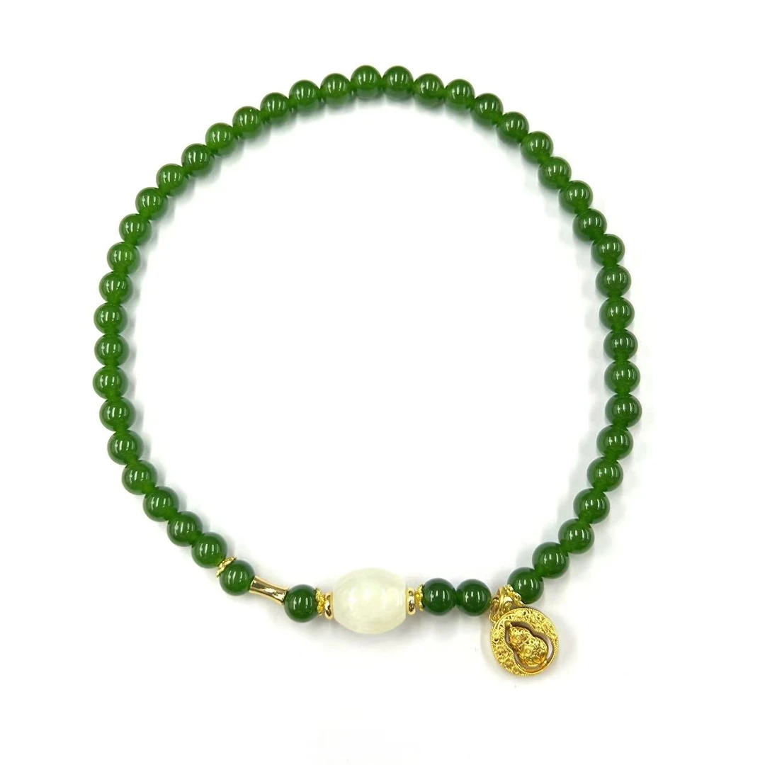 【符老板】s1206-国风设计款金宝绿圆珠多圈手串-东陵玉手串-赠礼盒