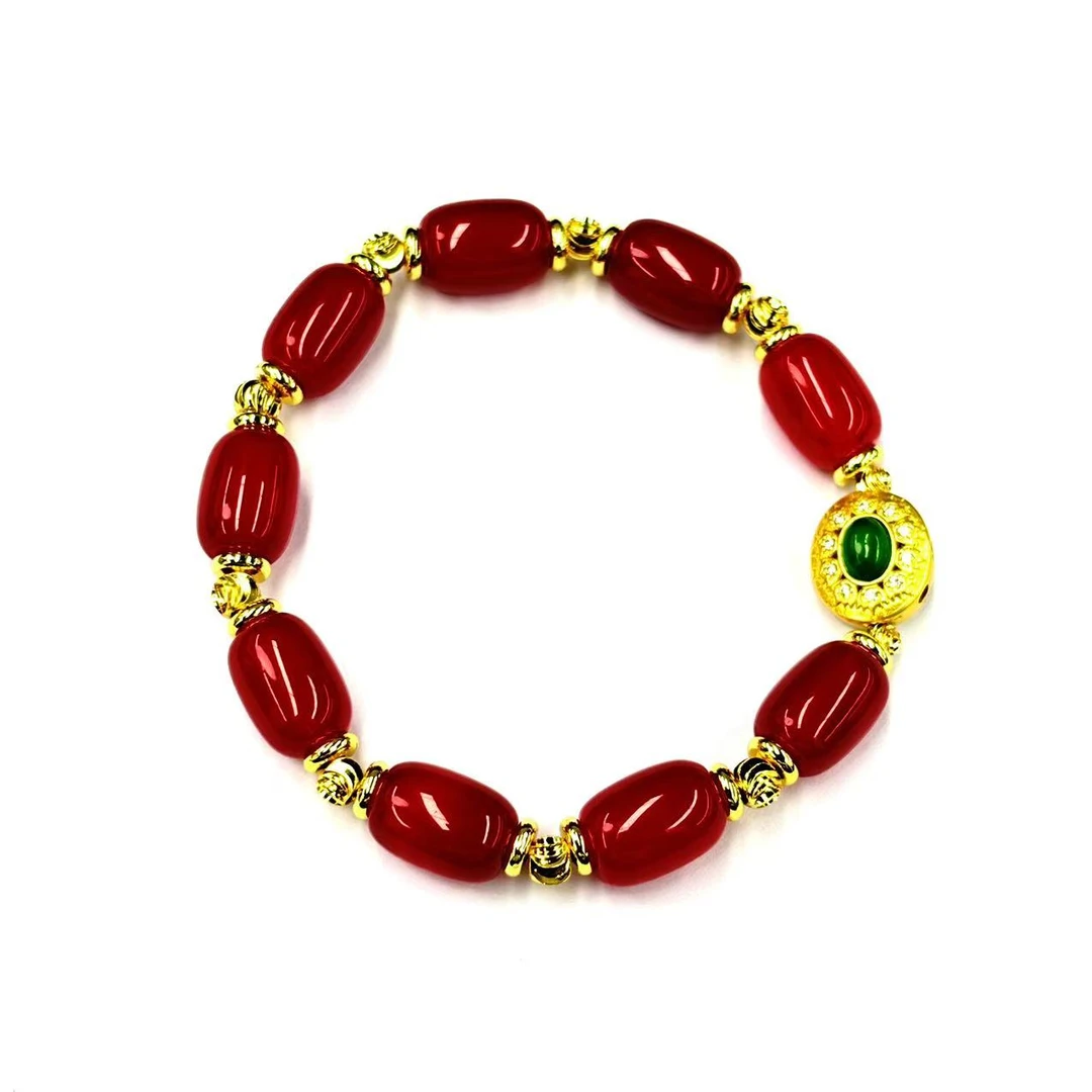 【符老板w】s1220-复古设计款红景玛瑙桶珠手串-赠礼盒
