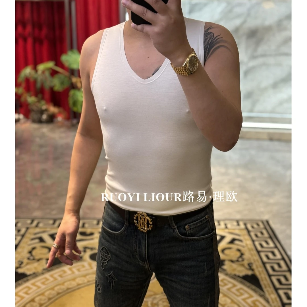 【路易理欧】中年男士秋潮休闲无痕加绒保暖无袖紧身打底背心01040