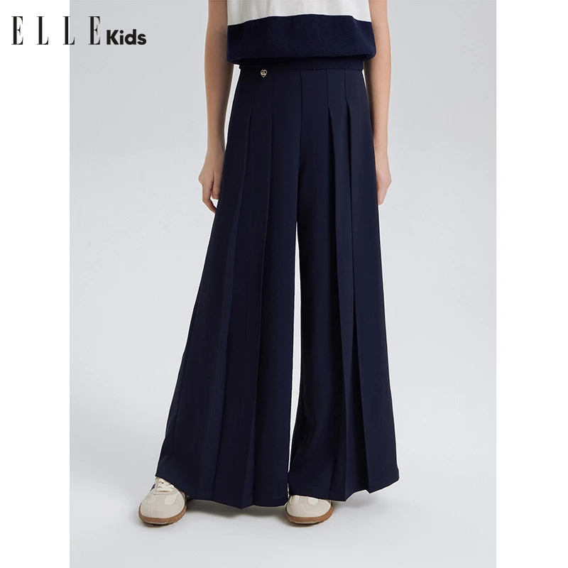 ELLE KIDS【直播专属】春秋季高腰气质直筒宽松优雅显瘦百褶长裤