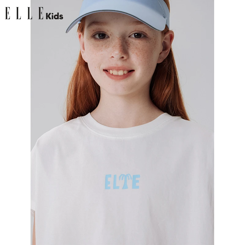ELLE KIDS童装夏季休闲时尚透气排汗百搭经典印花针织背心T恤A5