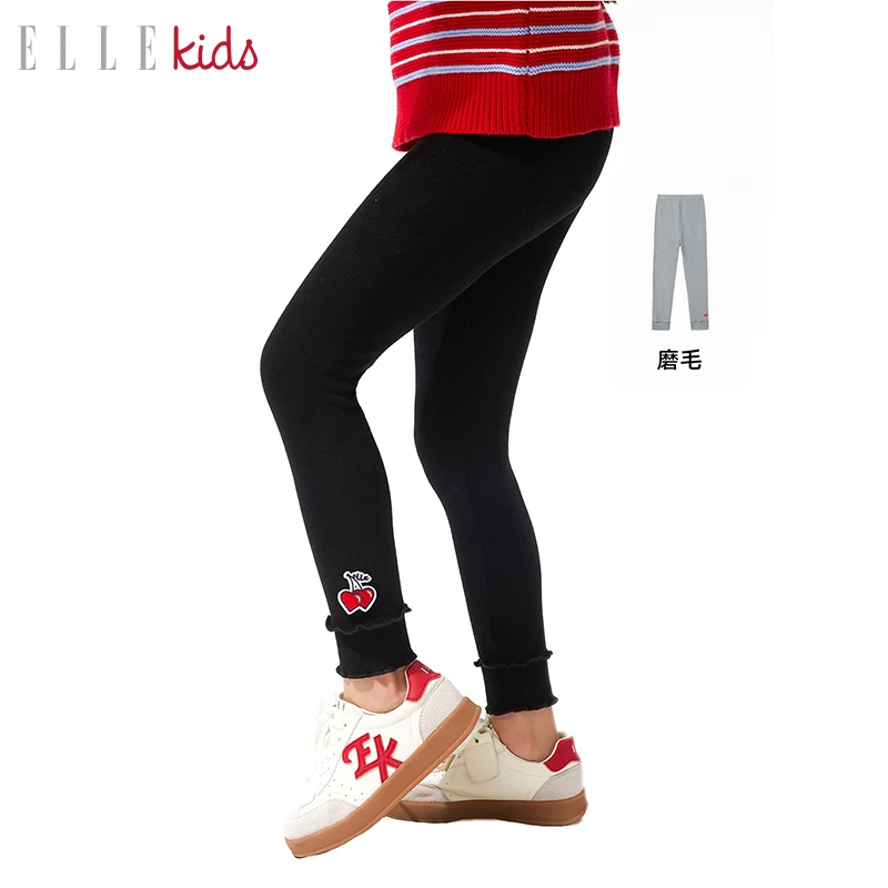 【ELLEkids】童装 法式简约百搭空气层德绒绣标内搭裤女童秋冬裤子
