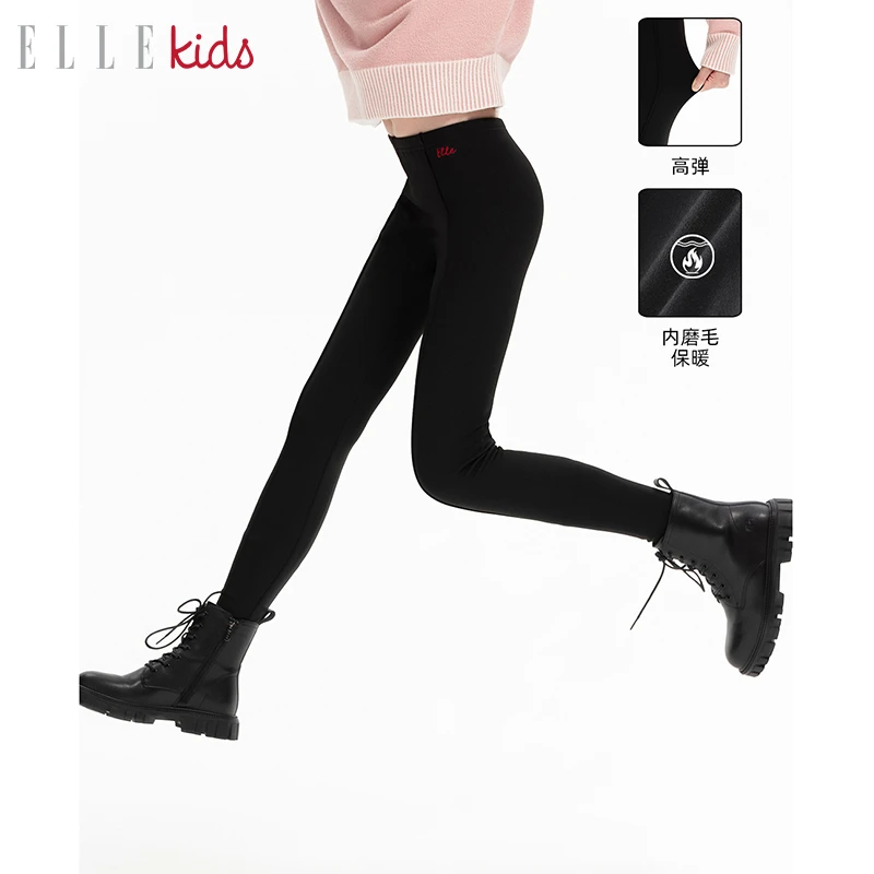 【ELLEkids】童装 法式经典加绒加厚百搭经典塔克线打底裤女童冬季