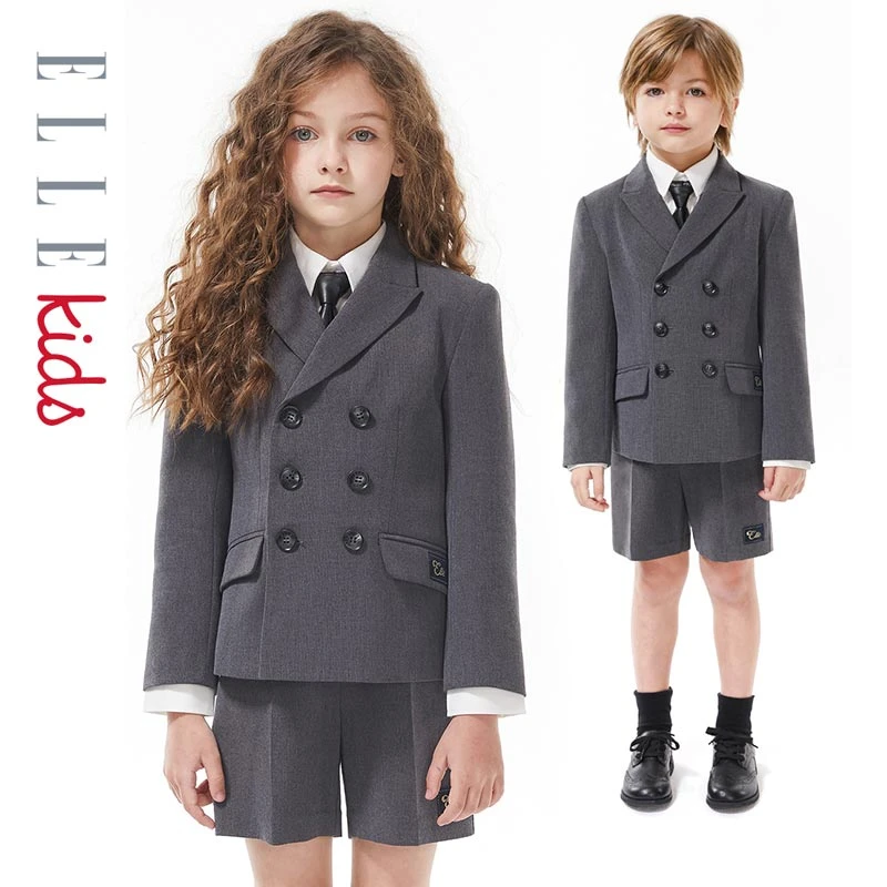 【ELLEkids】童装  学院风外套男女童秋款双排扣绅士金标西装