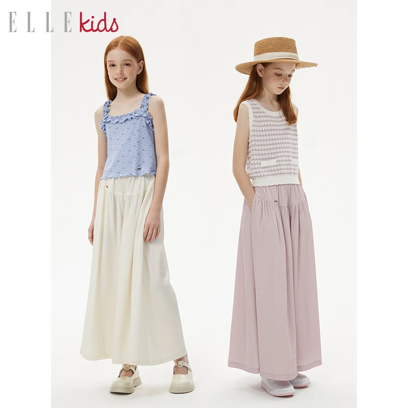 ELLE KIDS 宽松大摆九分裙裤空气裤女童度假阔腿休闲裤春夏