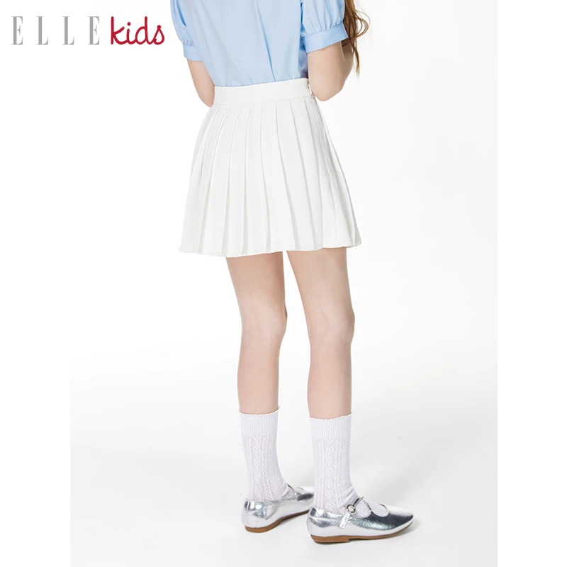 ELLE KIDS自带凉感斜纹经典垂感短裙百褶裙女童夏季半身裙