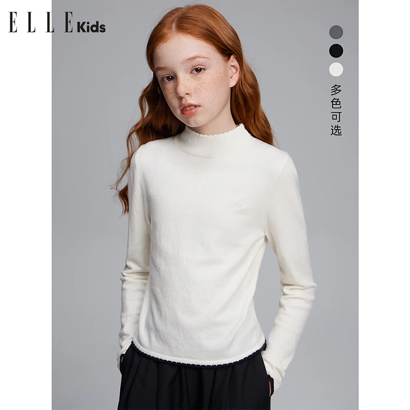 ELLE KIDS【直播专属】童装秋冬季长袖保暖精棉绒立领绣花打底衫