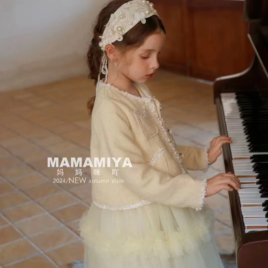 R483【珍珠山茶花小香风套装】时尚公主裙2024女童