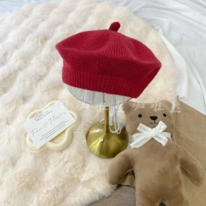 秋冬款韩版洋气婴幼儿女童针织贝雷帽