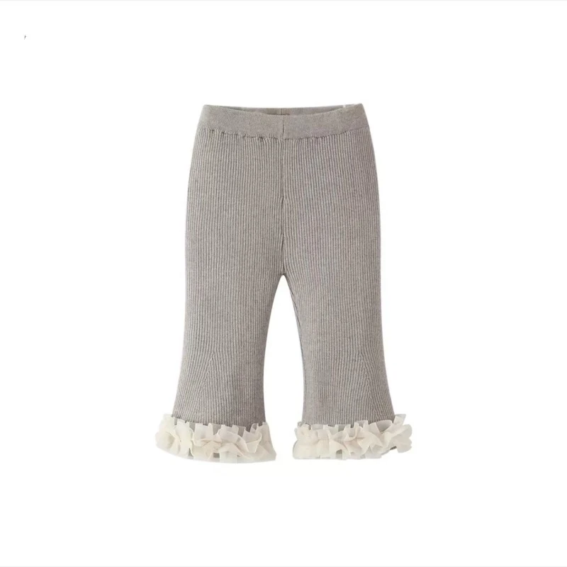 秋冬款宝宝裤子高级加绒灰色花边打底裤女宝衣服洋气花边裤