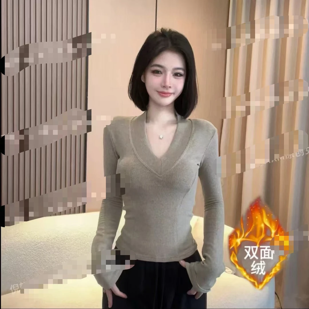 【双面绒】加绒加厚款长袖T恤秋冬新款高级感修身显瘦内搭上衣9912